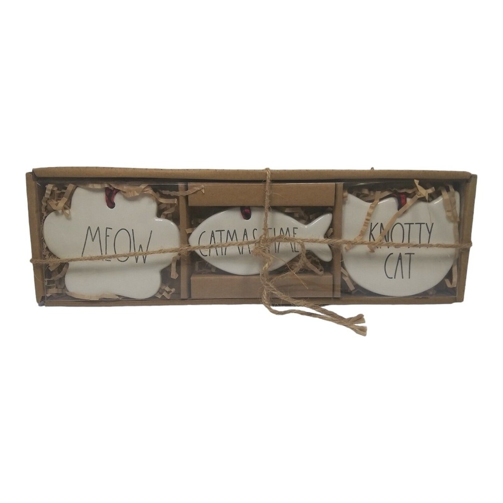 Rae Dunn Cat MEOW, CATMAS TIME, KNOTTY CAT,  Christmas Ornaments Purrfect Gift
